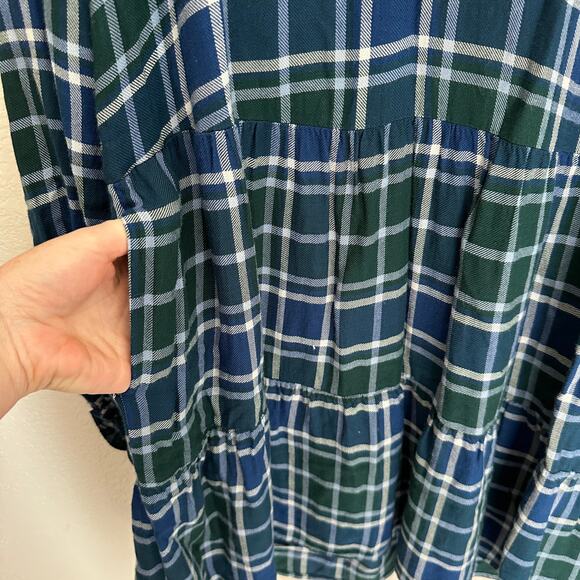 Show Me Your Mumu Ainsley Blue and Green Fall Plaid Tunic Mini Dress, size Large - Picture 8 of 9